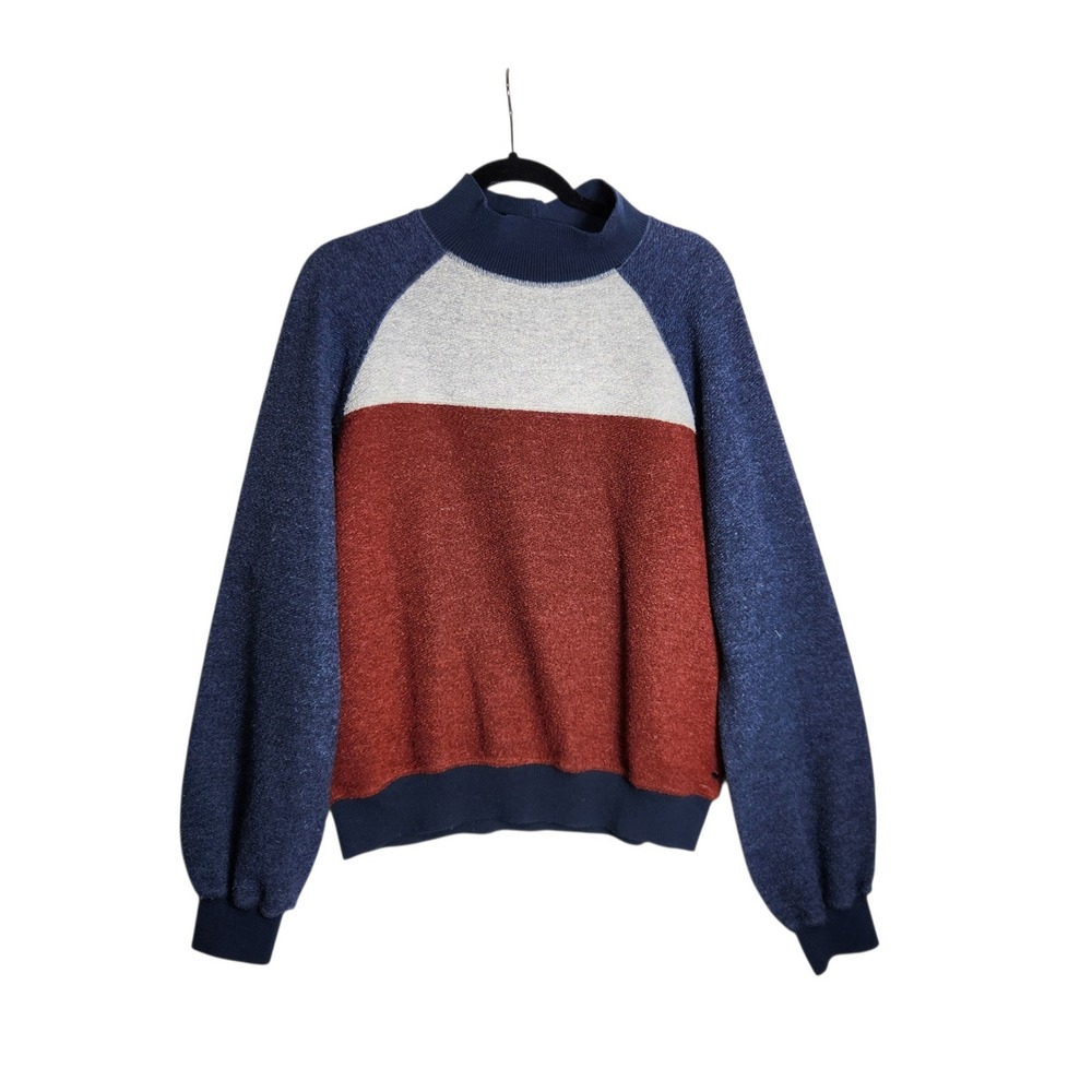 Prana Womens Recycled Wool Blend Colorblock Mock Neck Sweater Navy Rust Large